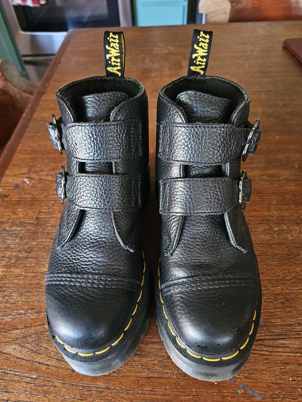 Dr. Martens Black Leather Daisy Flower-Buckle Ankle Boots 8